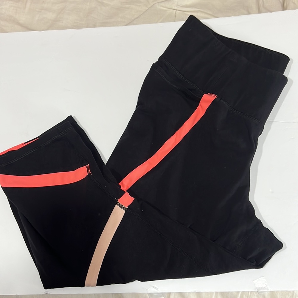 Black Pace Crop Leggings With ten and orange Trim SZ 18-20